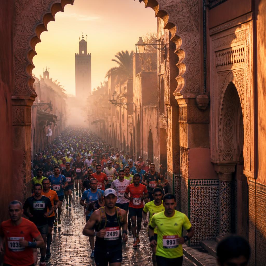 Marathon through the ancient streets of Marrakech at sunrise